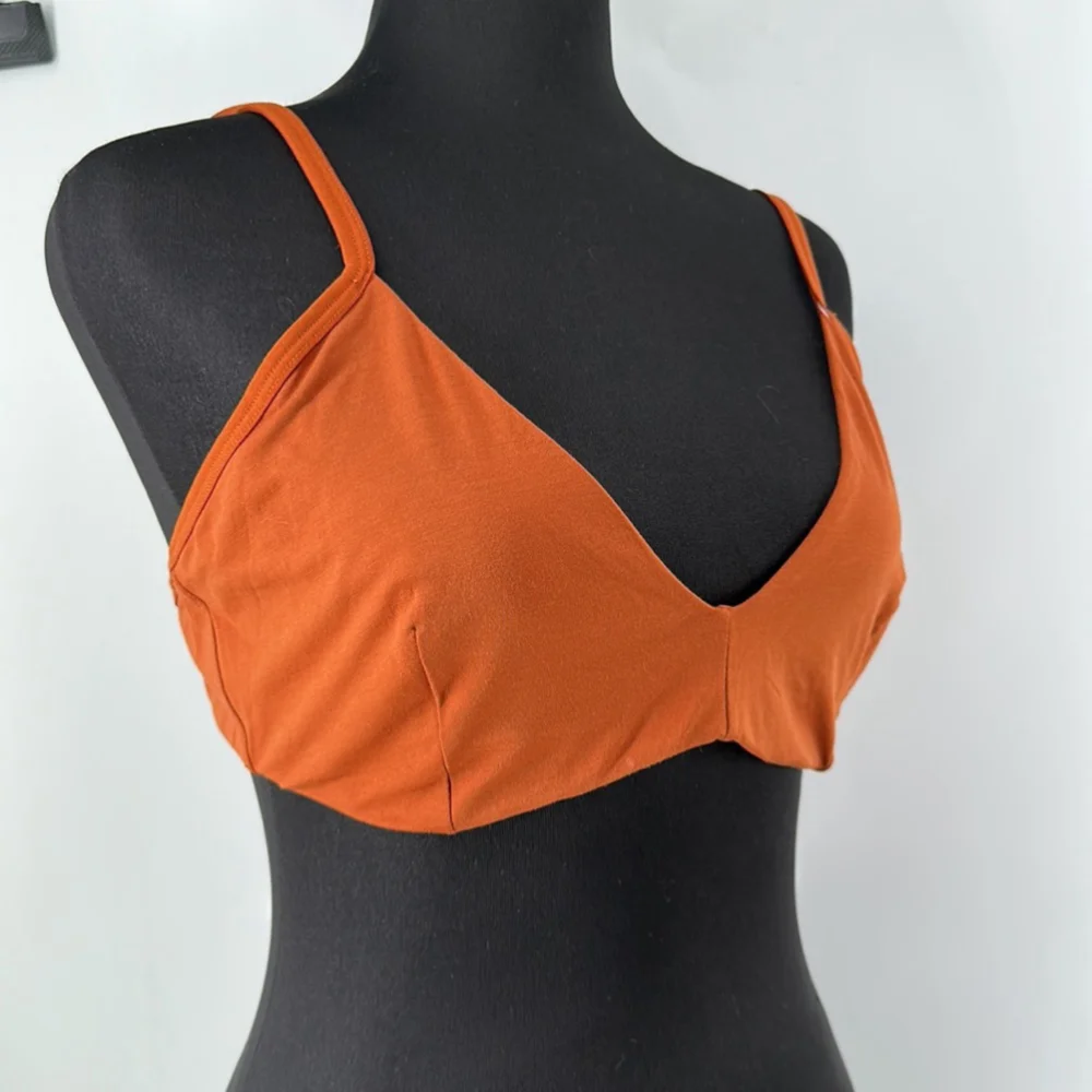 Everlane The Cotton Bralette cognac orange brown lounge comfort light support XL
